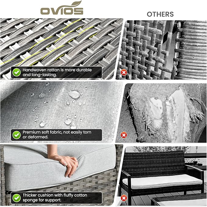 ovios 10 Pieces Patio Furniture Set, Outdoor Wicker Sofa Couch - Image 9