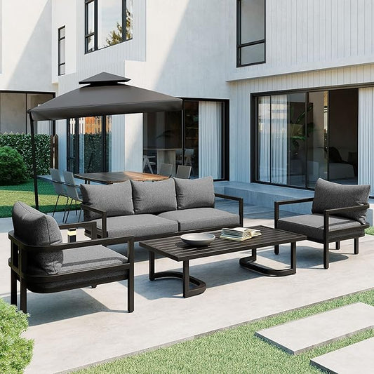4-Piece Outdoor Steel Sofa Set, All Weather Patio Conversation Set by VilroCaz