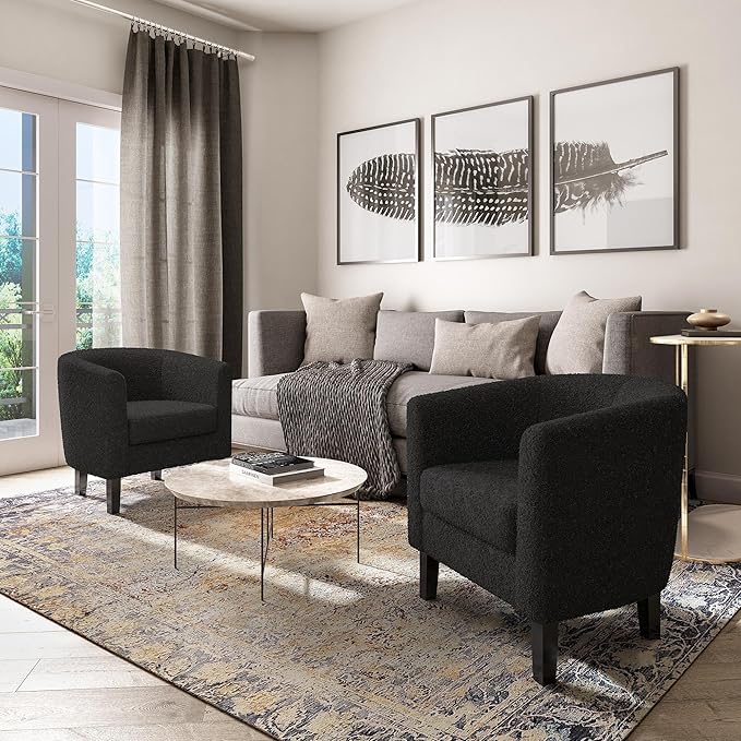 BELLEZE Living Room Chairs Set of 2, Teddy Polyester Accent Barrel Chairs - Image 6