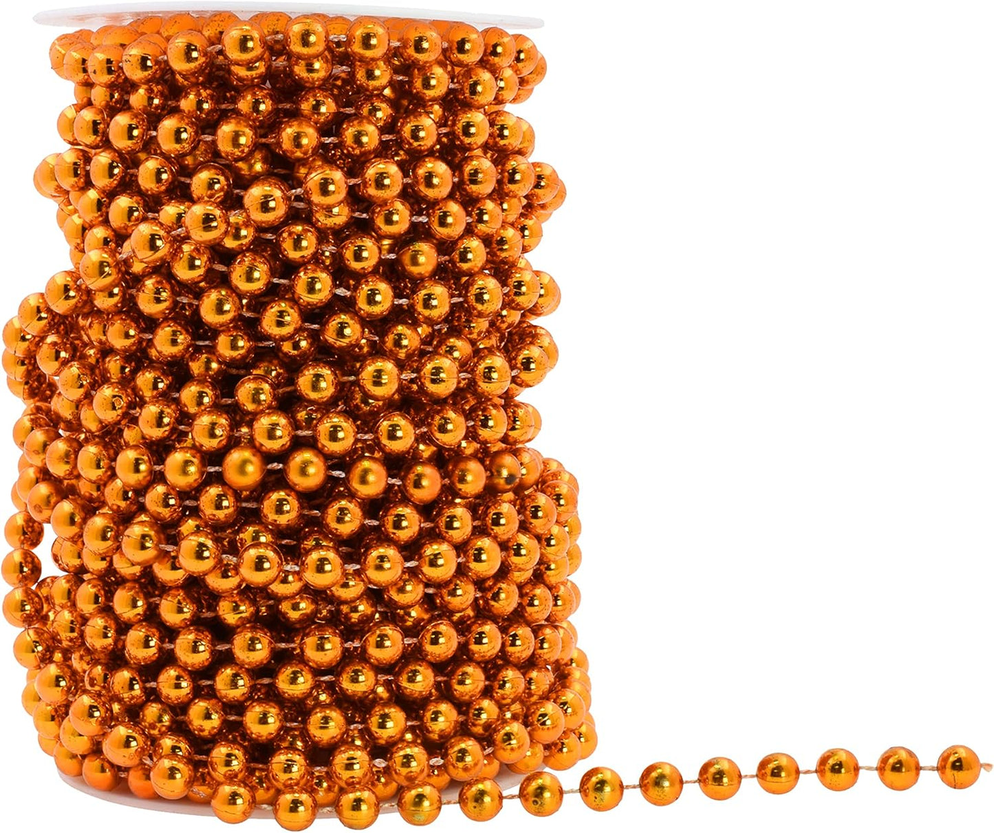 Mandala Crafts 8mm Faux Orange Pearl Beads Roll - 20 Yards Strand of Fake Pearls Chain Garlands Spool String for Christmas Tree, Wedding, Party, Vases, DIY Decoration