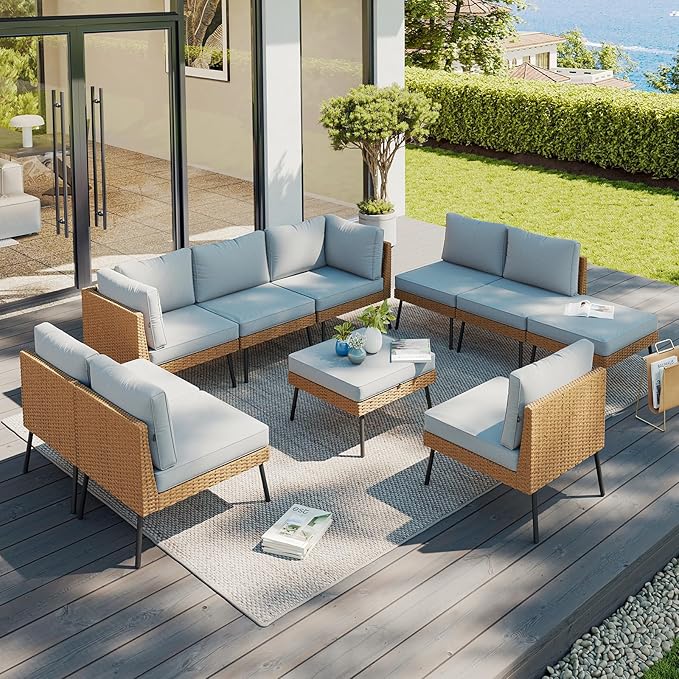 Aoxun 10 Piece Patio Furniture Set, 10 Seats Outdoor Sectional Sofas by Aoxun