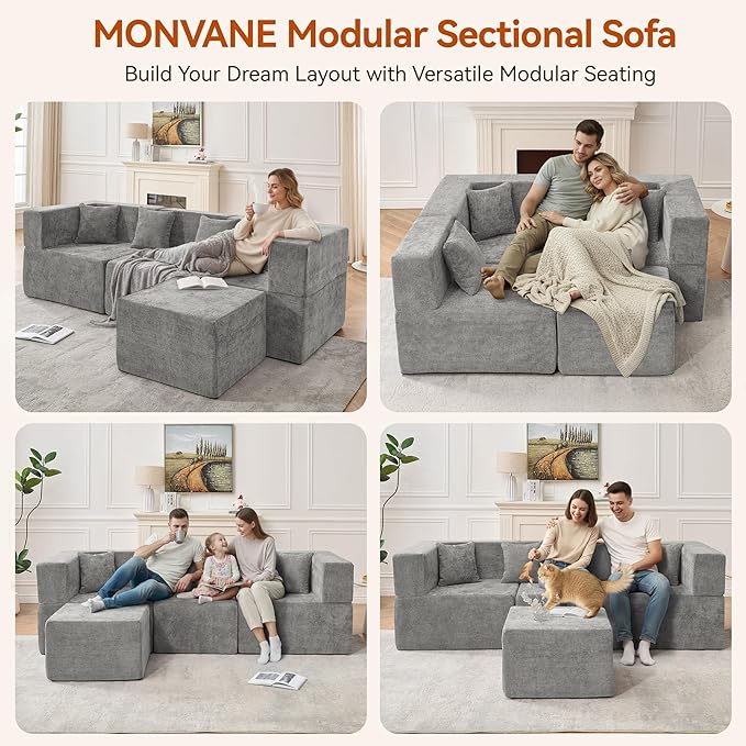 MONVANE 103'' Modular Sectional Sofa, Cloud Sectional Couch - Image 3