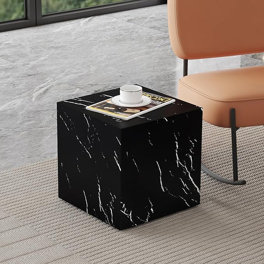 16'' Cube Coffee Table with Marble Stone Pattern, Square No Assembly End Table by KTRolster