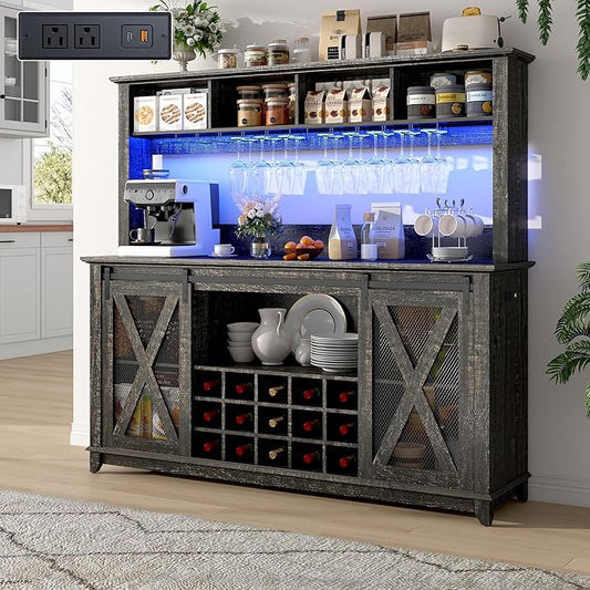 63"Wide 58"H Farmhouse Coffee Bar Cabinet by Hlivelood