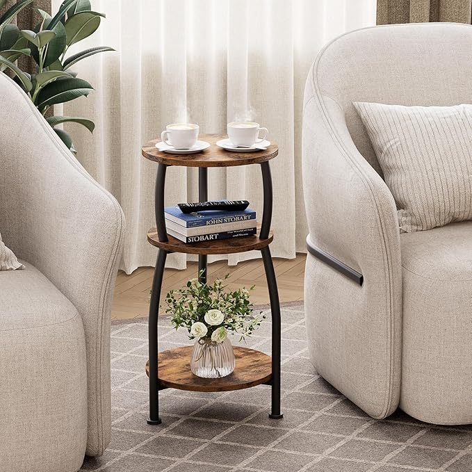 Small Round Side Table for Small Spaces, 3-Tier End Table - Image 5