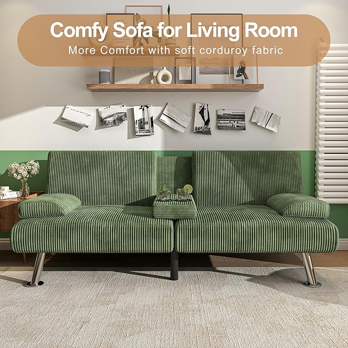 Shahoo Modern Upholstered Convertible Folding Futon Sofa Bed - Image 6