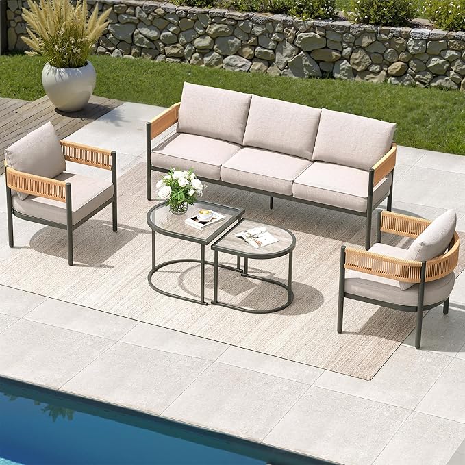 Grand patio 5-Piece Outdoor Furniture Set, 5 Seats Wicker Sofa Conversation Set - Image 9