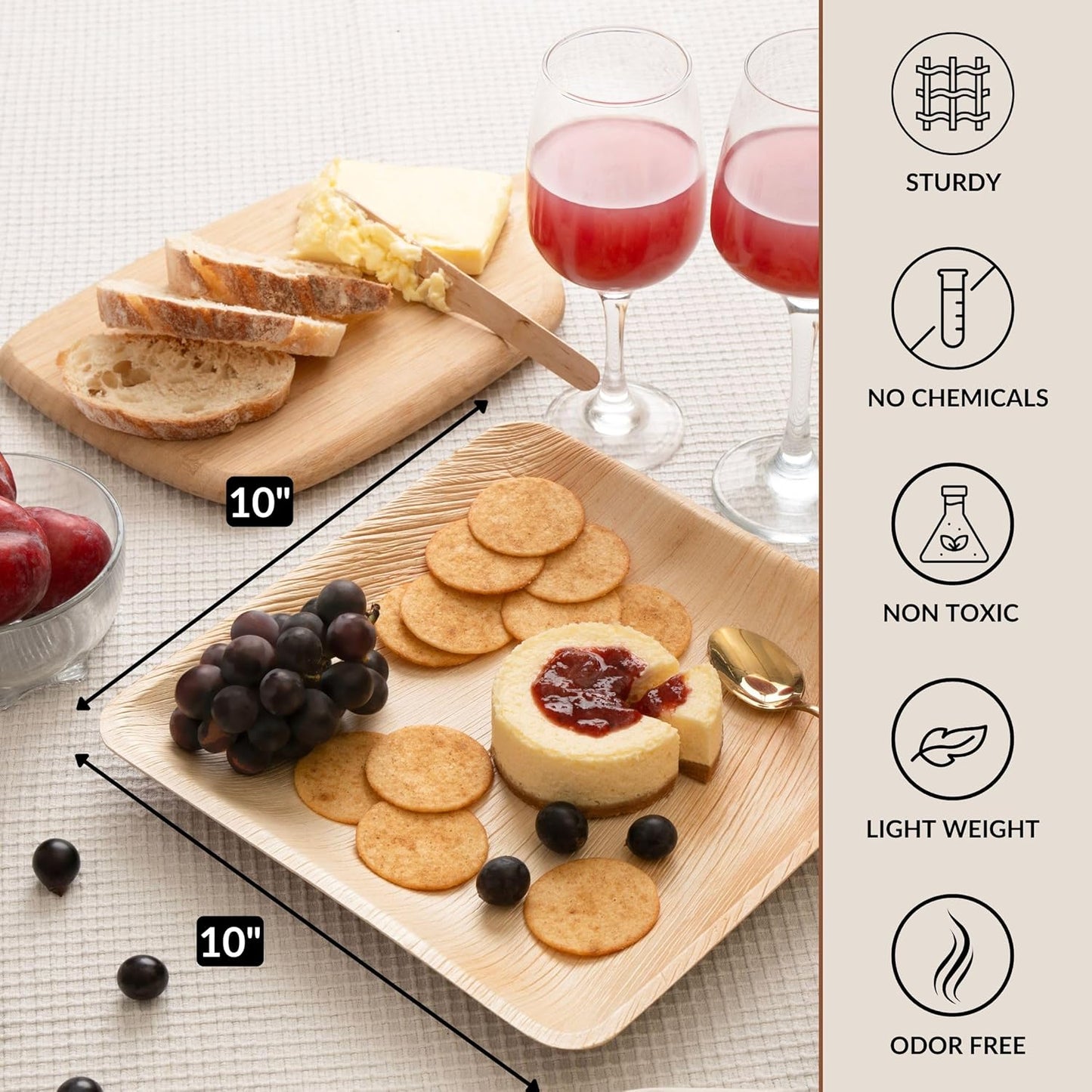 Disposable Palm Leaf Plates - Eco-Friendly Alternative to Bamboo Plates and Plastic Plates - Heavy-Duty Compostable & Biodegradable Party Plates - Microwave and Oven Safe Dinnerware - 10" Set of 50