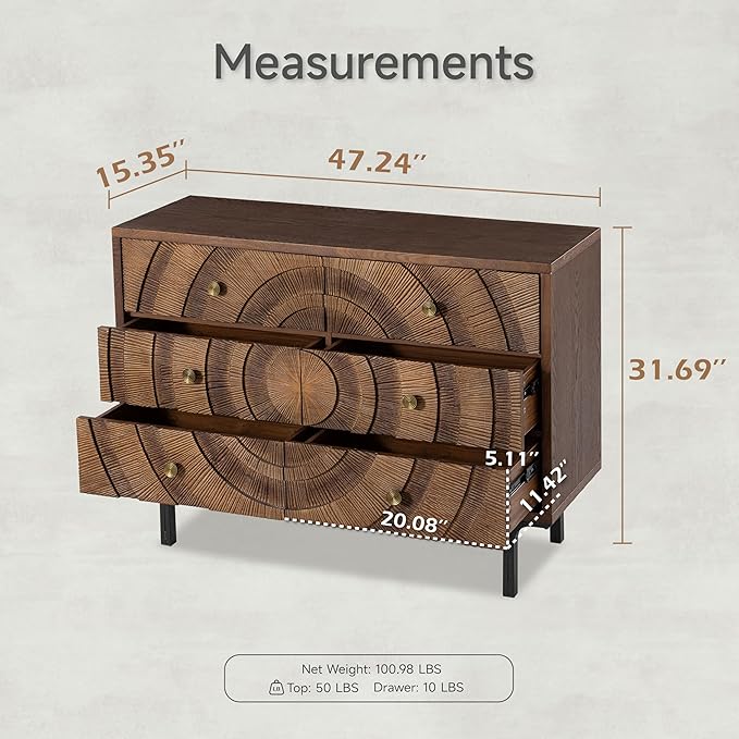 Aoikax Farmhouse 6-Drawer Dresser, Accent Wooden Chest of Drawers - Image 2