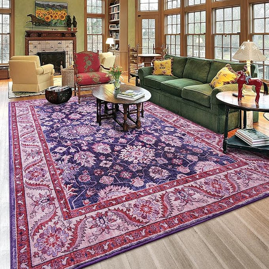 Area Rugs for Living Room, 6x9 Washable Area Rug for Bedroom, Retro Floral by Rtizon