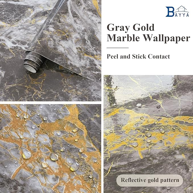 BAYYA Dark Grey/Gold Marble Contact Paper - Image 6