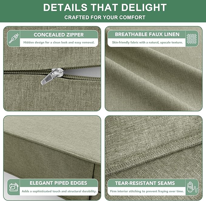 Summsun Water Resistant Outdoor Chair Cushions, Faux Linen Backrest and Deep - Image 4