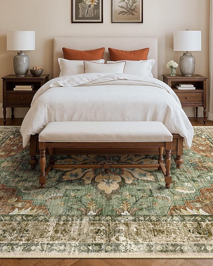 RELEANY Area Rugs 10'x14' Washable Non-Slip, Floral Vintage Distress Print - Image 3