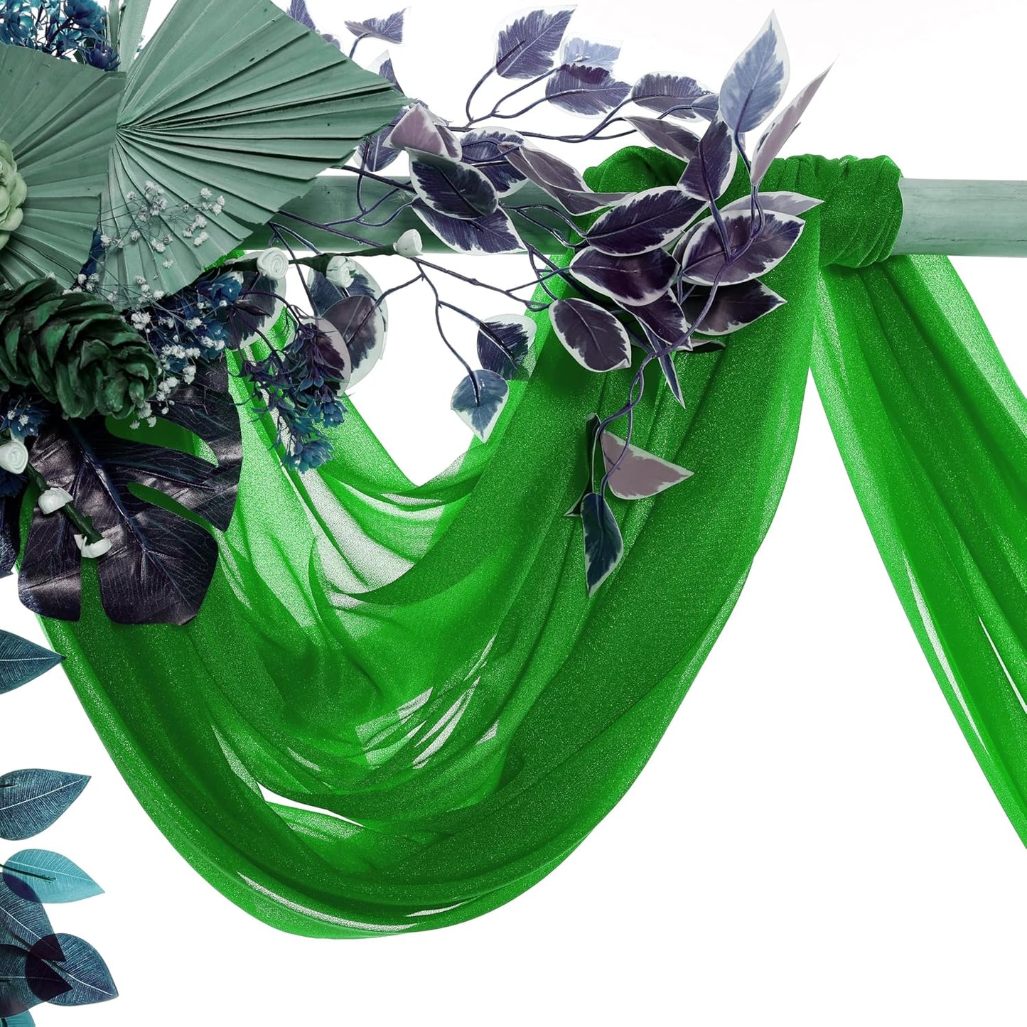 VDS Pack of 1 Panel (30 Inch X 50 Feet) Wedding Arch Draping Fabric Sheer Chiffon Fabric Drapery for Wedding Ceremony Reception Swag Backdrop Canopy Chuppah ARBO Altars Decoration (Green)