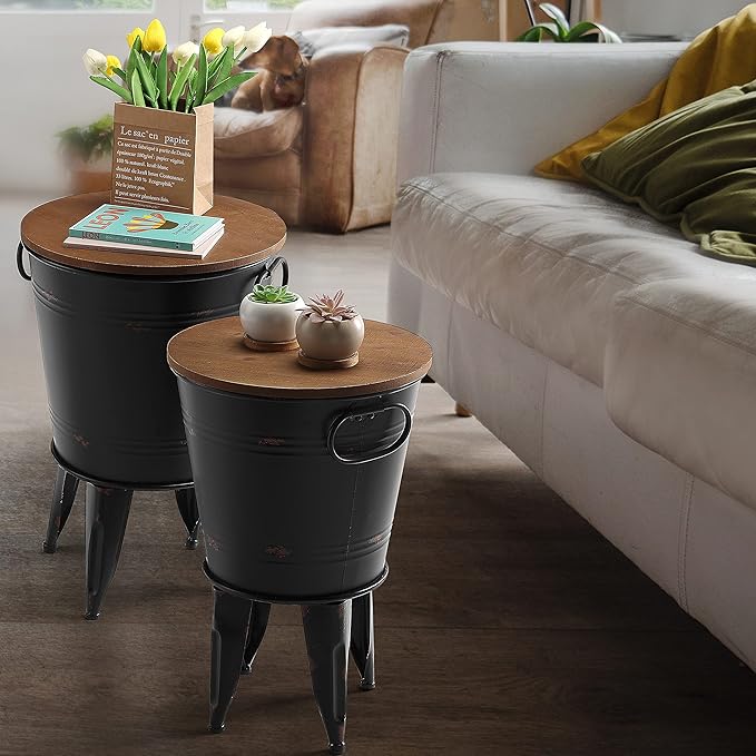 Rustic Storage Farmhouse Accent Side Table, Antique Galvanized Metal End Coffee - Image 3