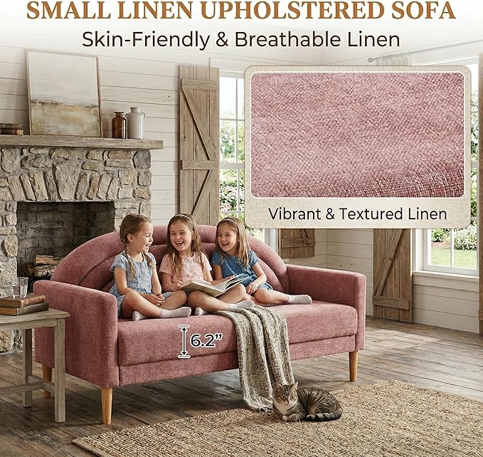 63" Small Loveseat Sofa for Small Spaces, Mid Century Modern Sofa, Linen - Image 4