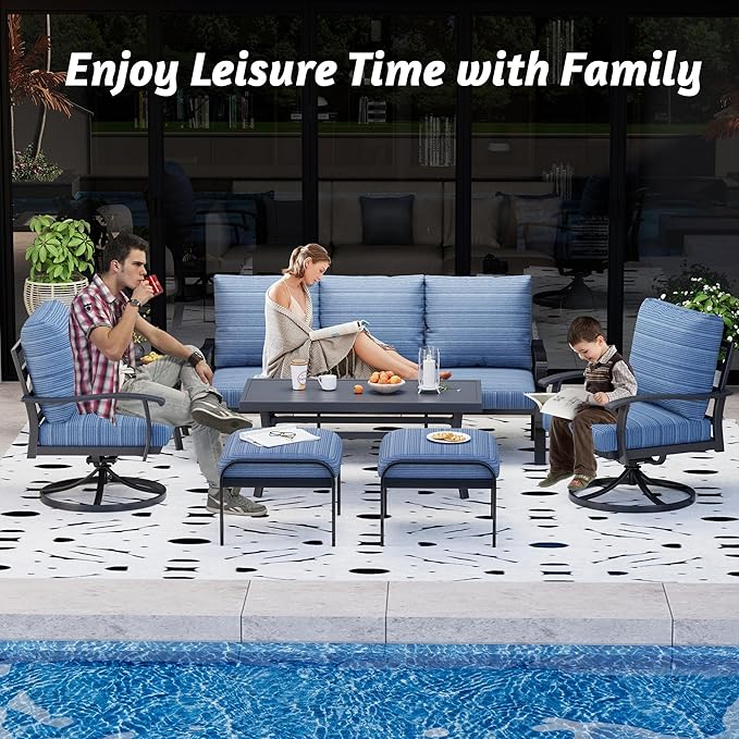 HOMREST Patio Furniture Sets 7 PCS Outdoor Metal Conversation Sets, 360 Degree - Image 7