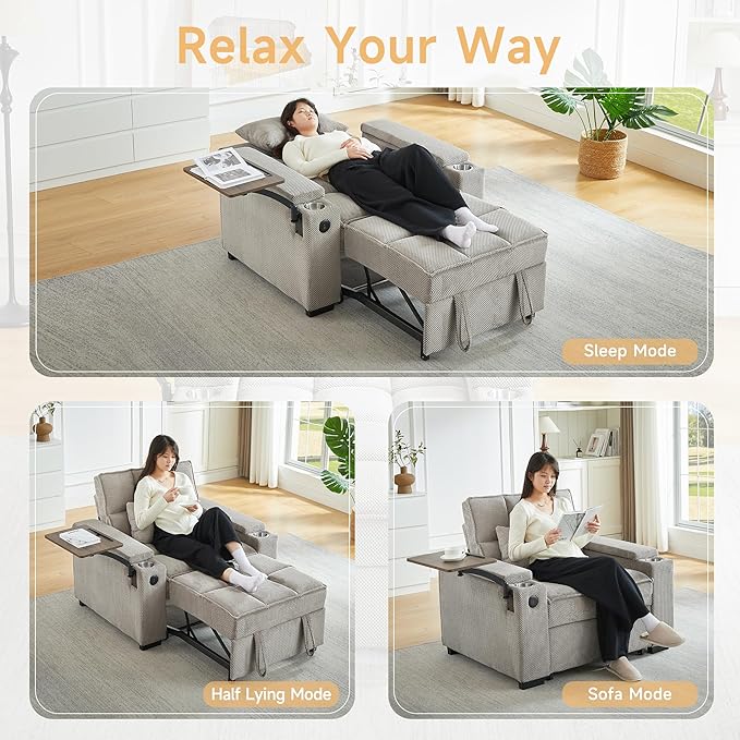 oaaktu Large Size Convertible Sleeper Chair Futon Sofa Bed, Comfortable Thick - Image 3
