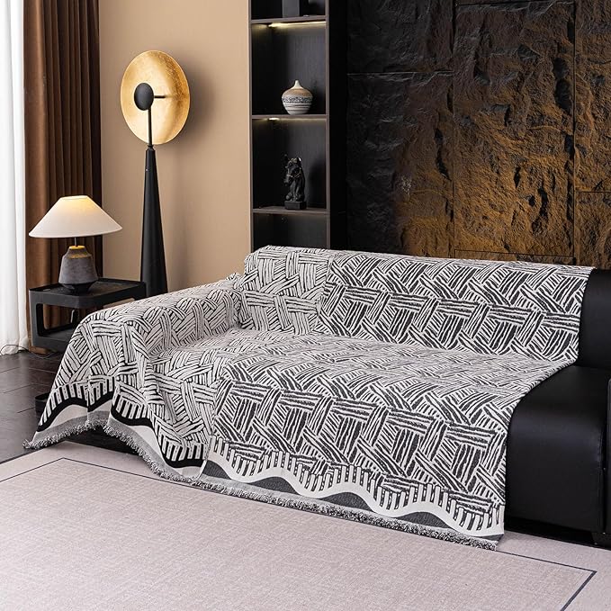 VClife Boho Couch Cover, Abstract White and Black Line Geometric Jacquard Couch - Image 6