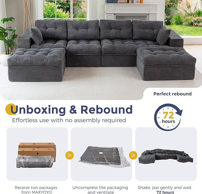 MAXYOYO 132" U Shaped Modular Sectional Sofa - Image 9