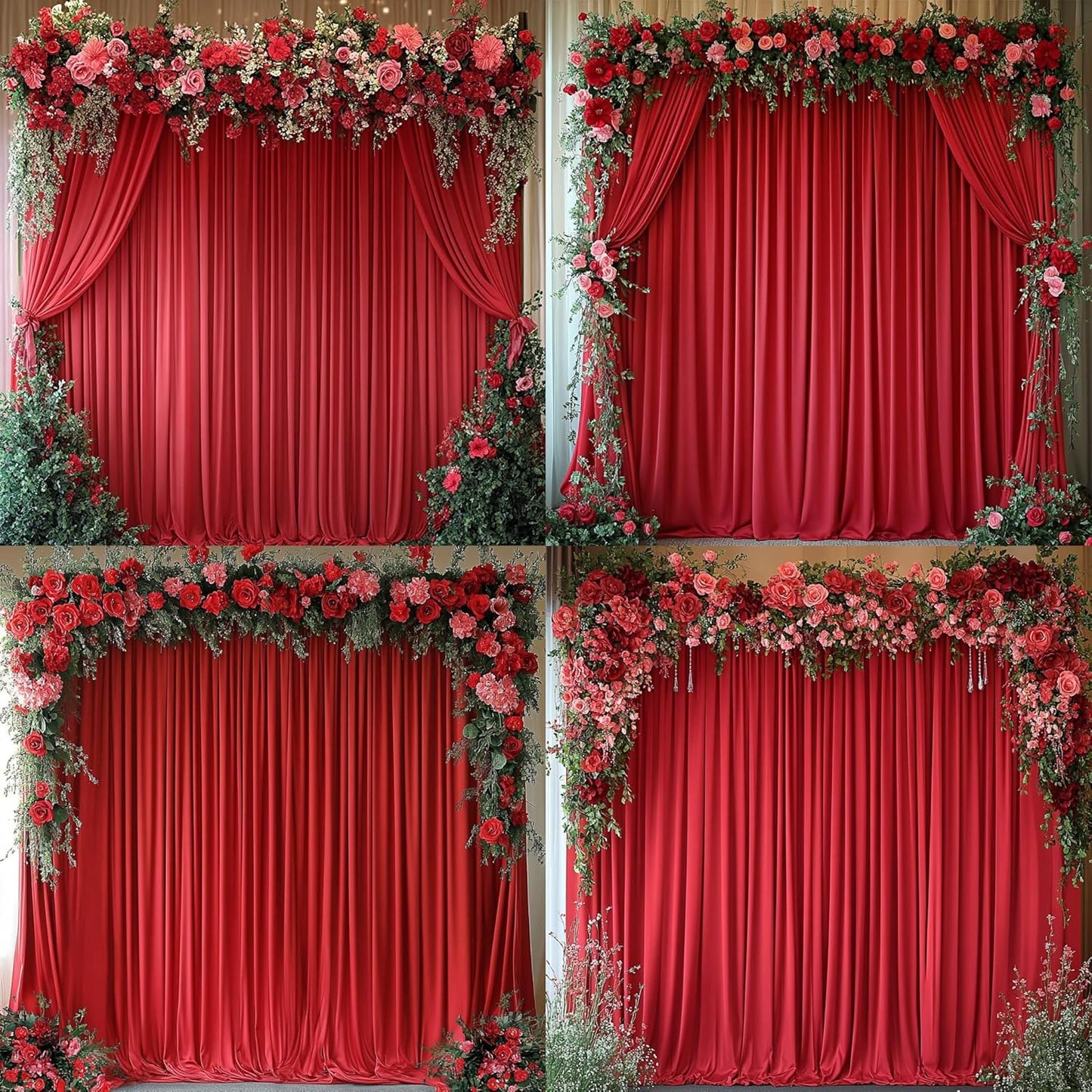 10 ft x 20 ft Wrinkle Free Red Backdrop Curtain for Parties, Polyester Photography Backdrop Drapes for Birthday Party Baby Shower, Thick Background Curtain for Backdrop Stand, 4 Panels 5 ft x 10 ft