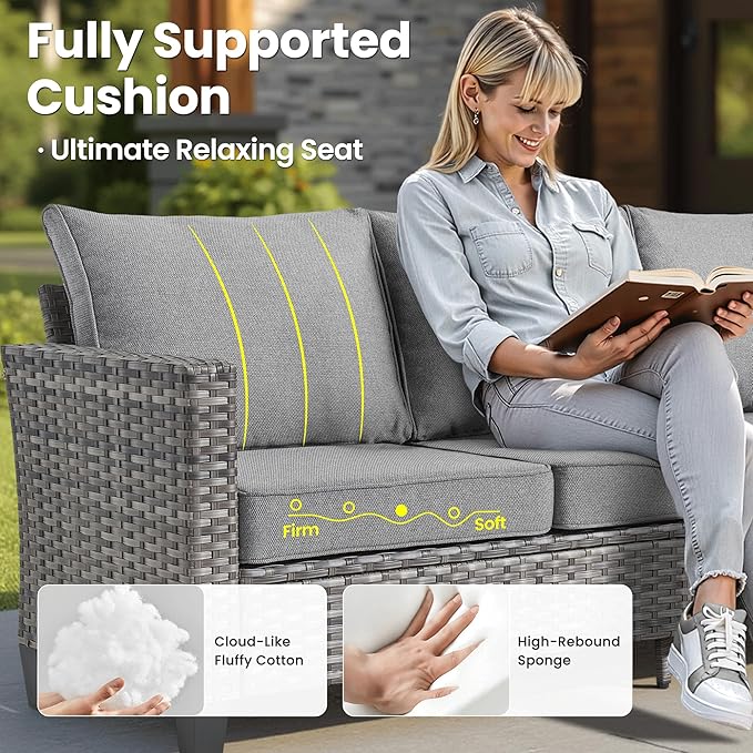 ovios 8 Pieces Patio Furniture Set, Outdoor Wicker Sofa Couch - Image 6