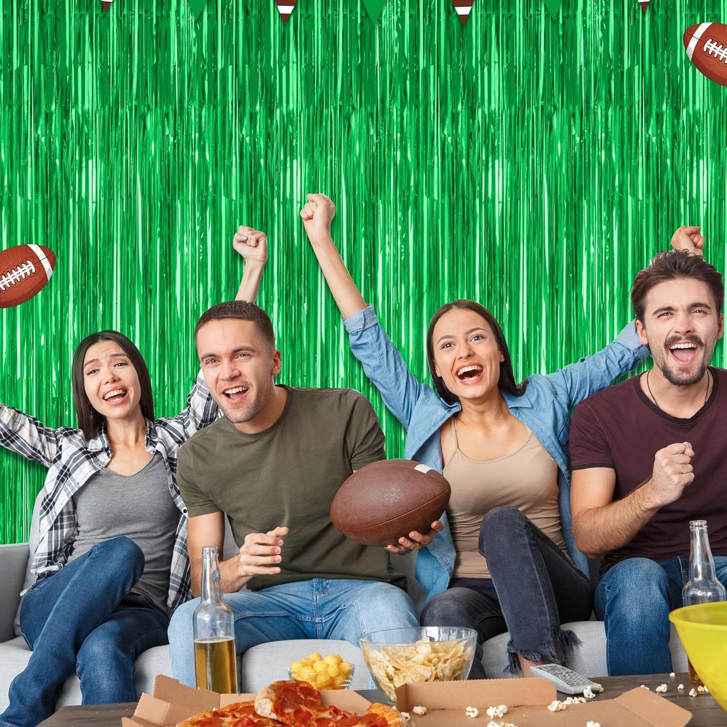 12 Pack Party Decorations, 3.28 FT x 7.05 FT Green Streamer, Metallic Birthday Backdrop Foil Fringe Curtains Green Tinsel, Party Supplies Photo Booth Props Door Wall Indoor Decor