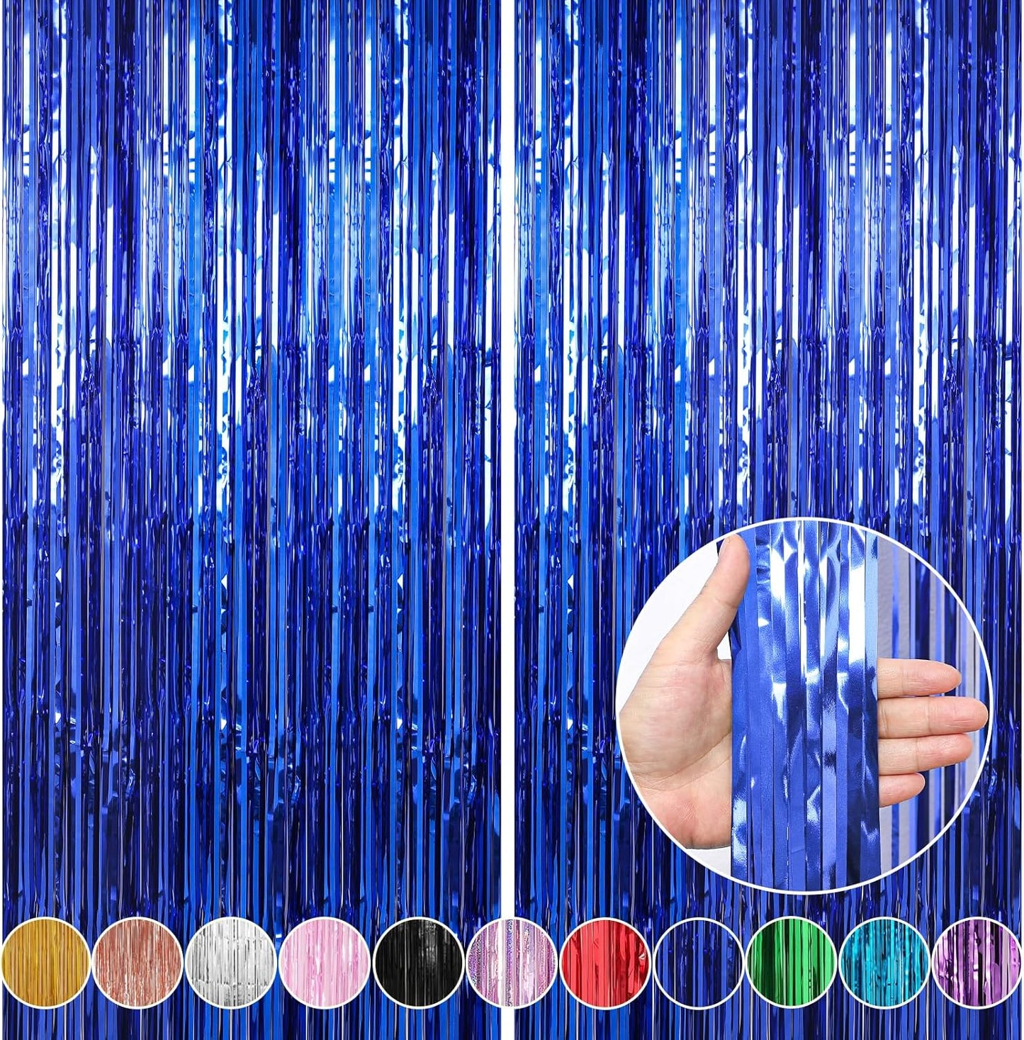 Crosize 2 Pack 3.3 x 9.9 ft Dark Blue Foil Fringe Curtains Party Decorations, Blue Tinsel Curtain Backdrop for Parties, Door Streamers, Glitter Streamer Fringe Backdrop for Birthday Decoration