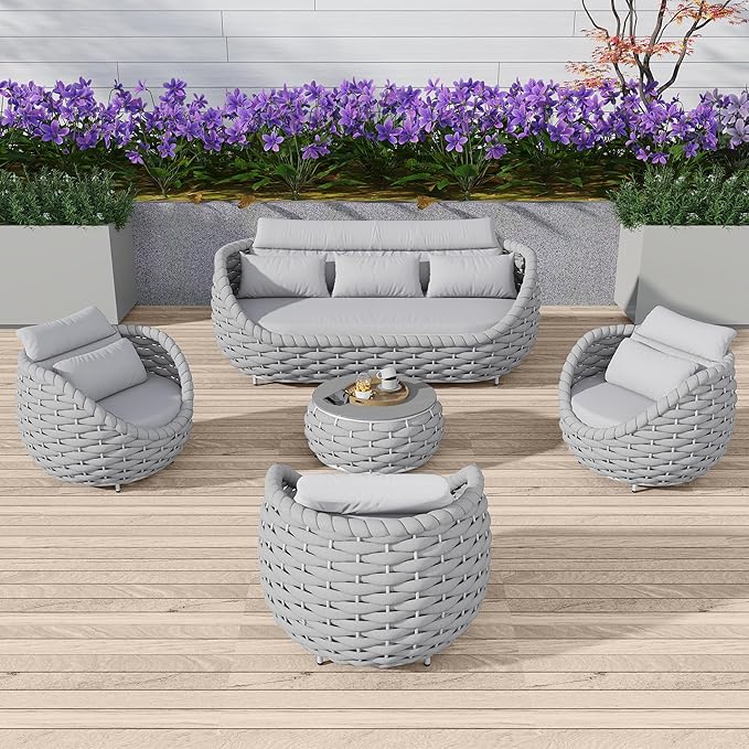 TWT 6-Piece Aluminum Patio Furniture Set, Modern Outdoor Conversation Set - Image 7