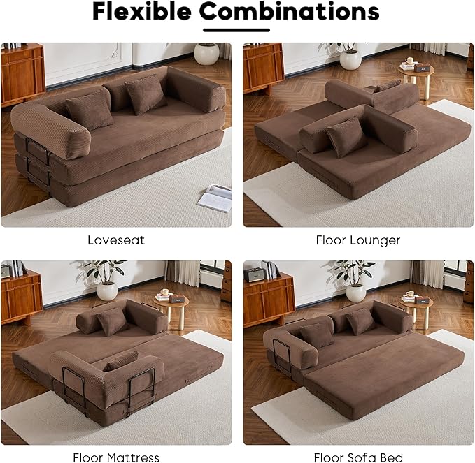 ZEIINPA Convertible Sleeper Sofa Bed, Corduroy Floor Couch - Image 4