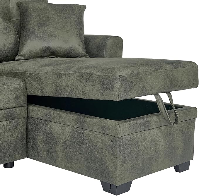L Shaped Sectional Couch with Storage and Pull Out Bed, 3 Seater Sleeper Sofas - Image 6