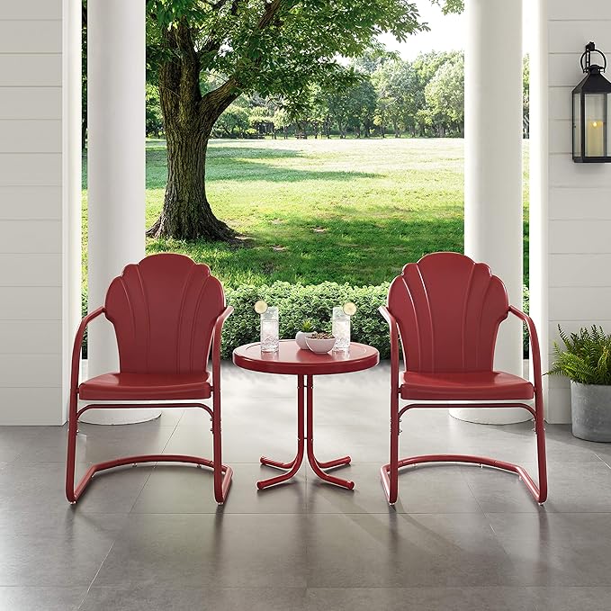 Crosley Furniture Tulip 3-Piece Outdoor Chair and Side Table Set, Retro Metal - Image 5