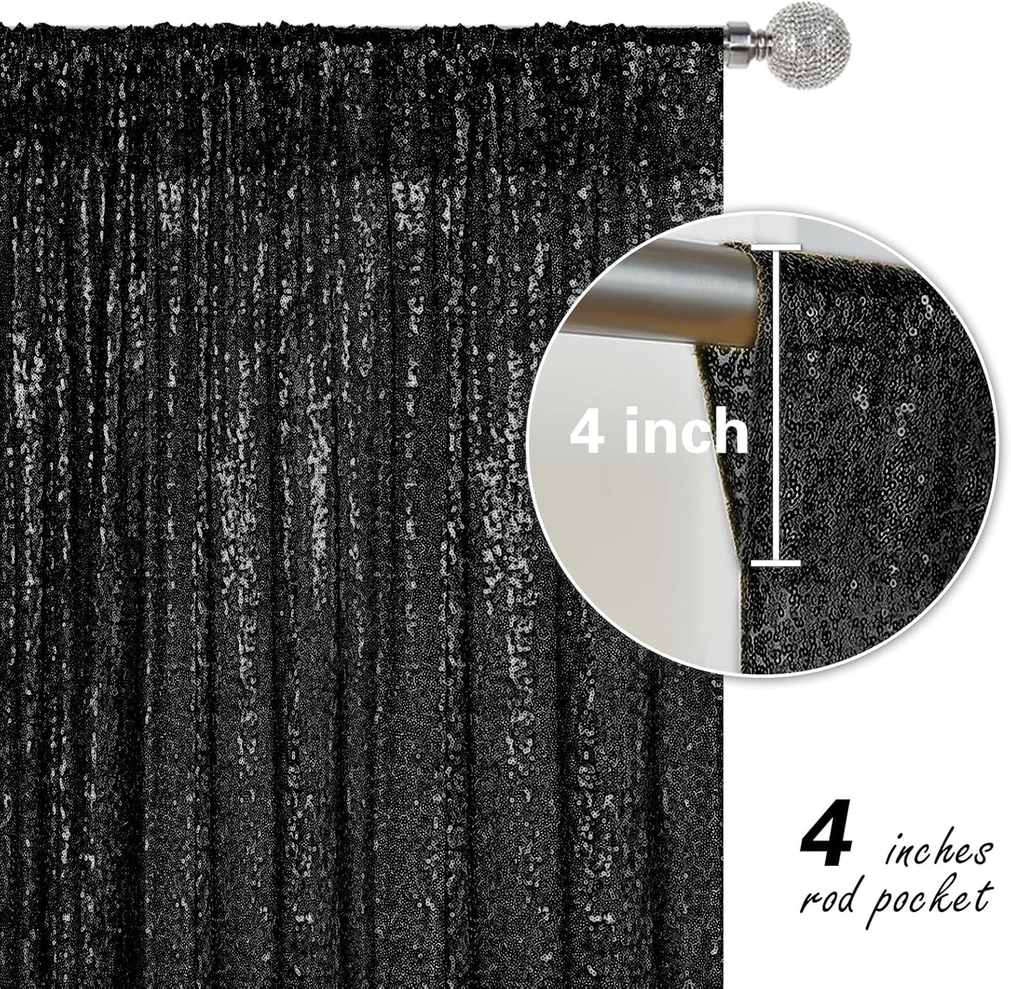 Black Sequin Backdrop Curtain 4 Pieces 2FTx8FT Glitter Photography Backdrop for Party Wedding Birthday Christmas Decorations