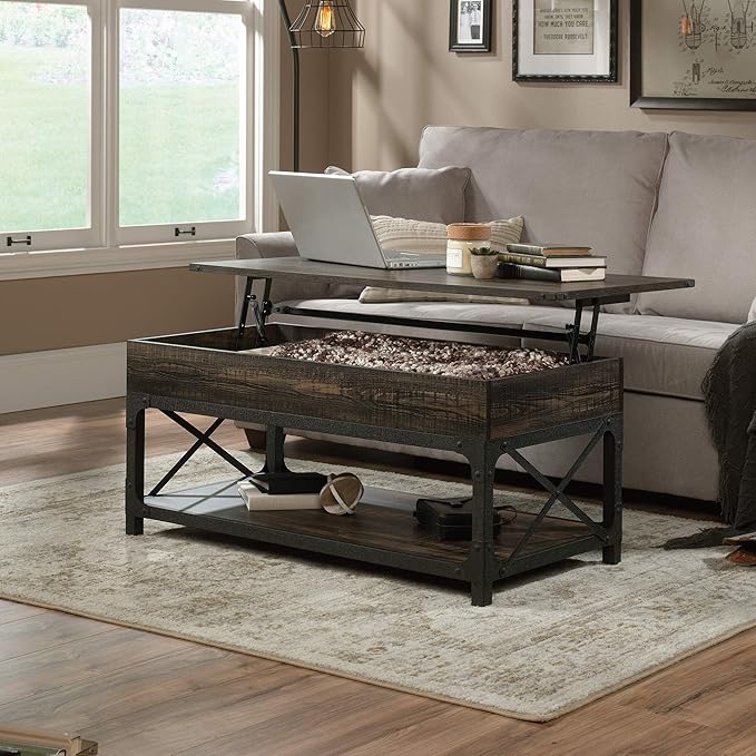 Industrial Lift Top Coffee Table 41 in, Wood Living Room Table by Noeko