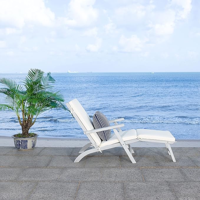 SAFAVIEH Outdoor Collection Palmdale Grey Solid Wood/Beige Cushion - Image 13