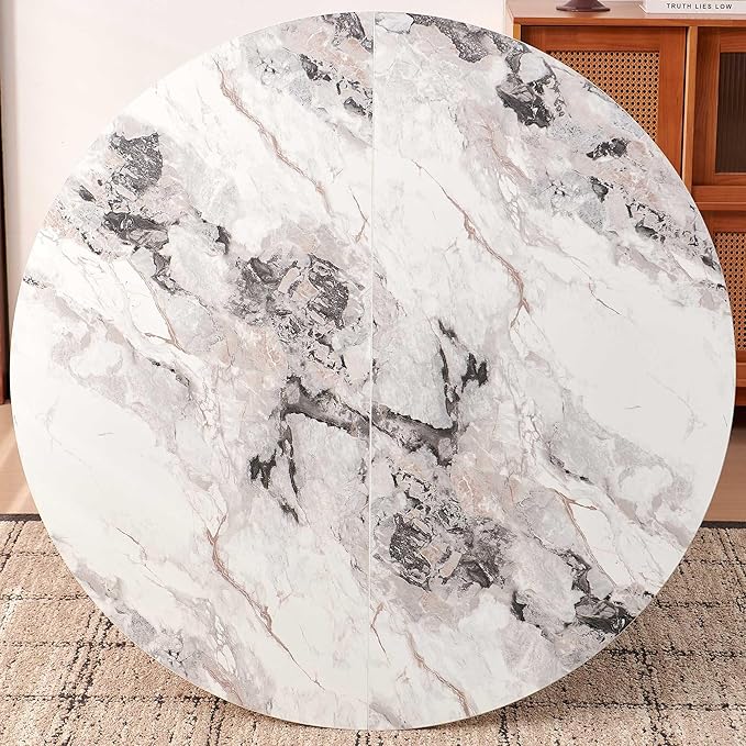 Dining Table Set for 4, Mid Century Modern 47 Inch White Marble-Look Wooden - Image 3