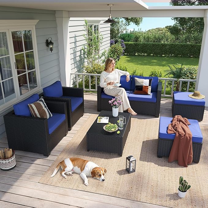 Aoxun 7 Piece Outdoor Patio Furniture Set 6 Seats, Outdoor Sectional - Image 2