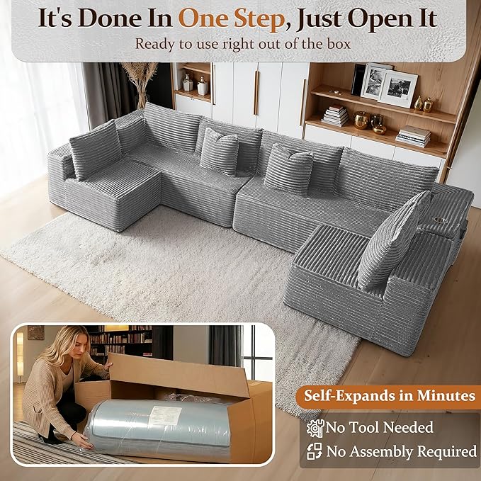 138" Cloud Sectional Couch, Comfort U Shaped Sofa - Image 3
