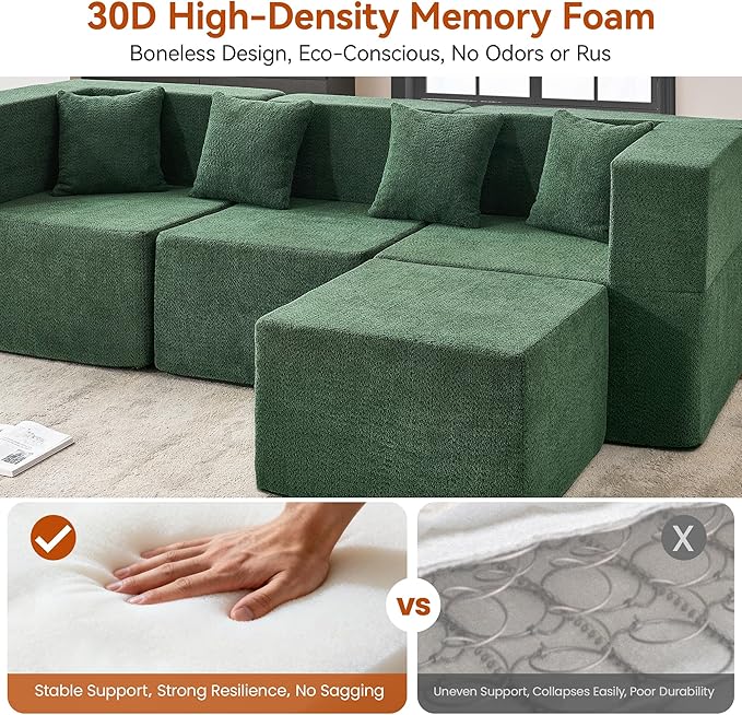 MONVANE 103'' Modular Sectional Sofa, Comfy Teddy Velvet Cloud Couch - Image 5