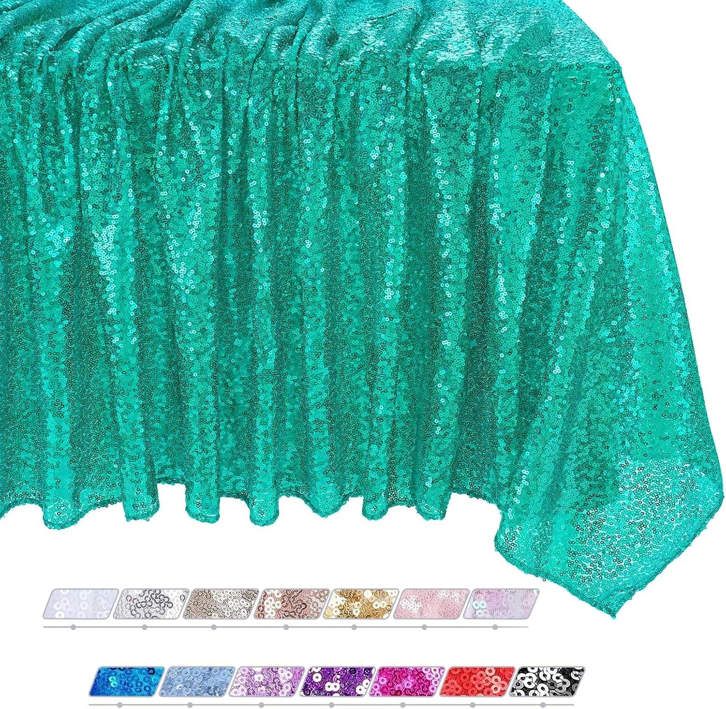 QueenDream Lake Green Tablecloth Sequin Fabric Table Cloths 90x156 Inch Mermaid Party Decorations Purple Overlay Drapes Birthday Party Ocean Decorations