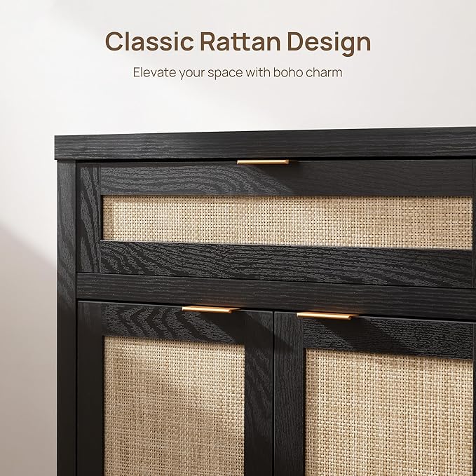 SICOTAS Sideboard Buffet Storage Cabinet, Rattan Accent Cabinet - Image 5