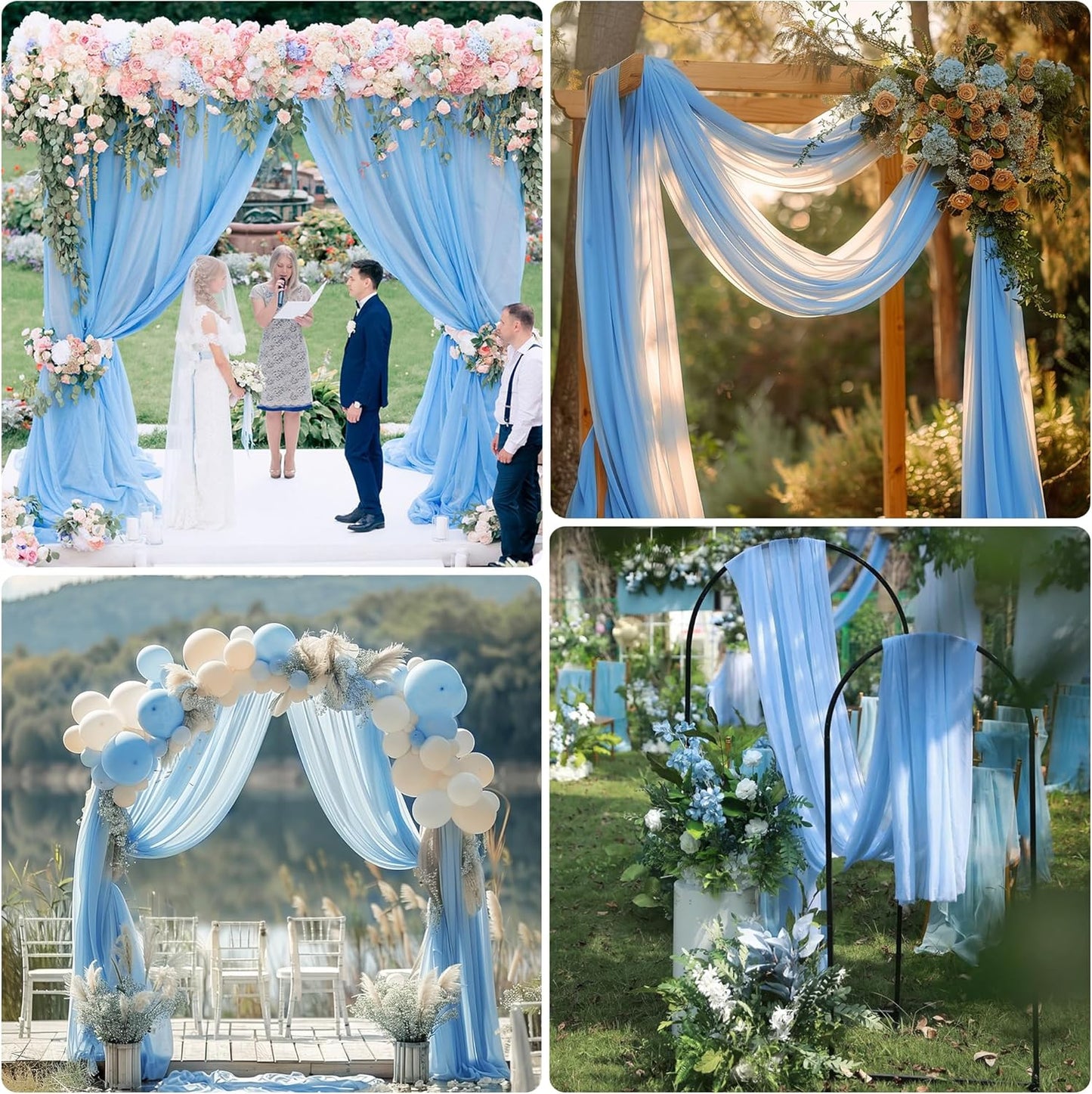 Wedding Arch Draping Fabric 1 Panel 28.7" x 20FT Dusty Blue Sheer Chiffon Backdrop Drapes for Wedding Ceremony Birthday Party Bridal Shower Outdoor Decoration