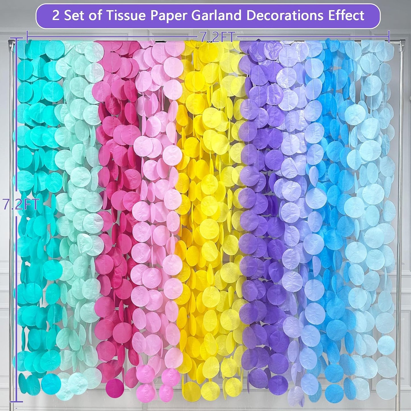 256Ft Pastel Party Decorations Big Circle Dot Backdrop Streamer Pastel Tissue Paper Polka Dots Hanging Curtain Garland for Birthday Wedding Bachelorette Engagement Baby Shower Macaron Party Supplies