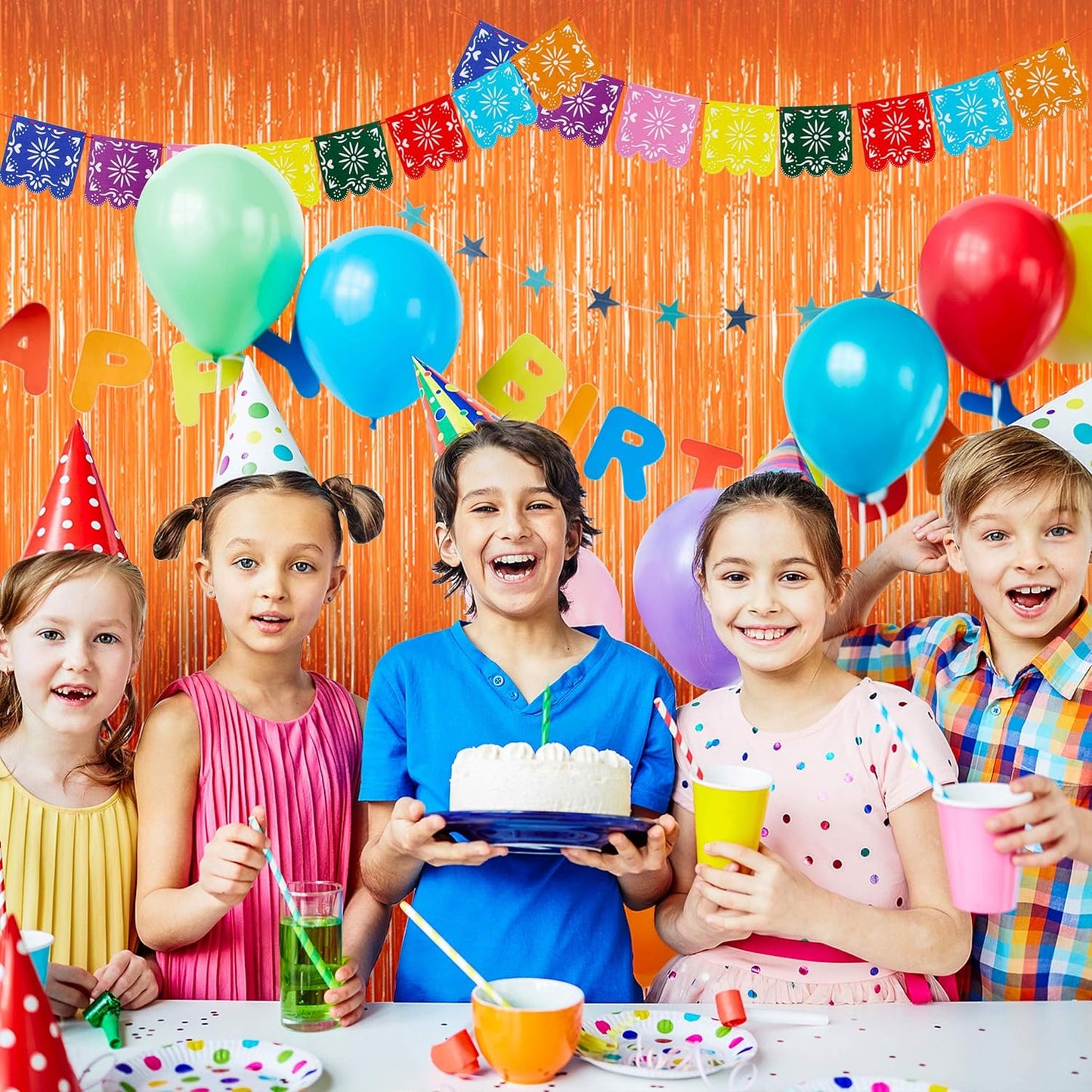 BTSD-home Orange Foil Fringe Curtain, Metallic Photo Booth Backdrop Tinsel Door Curtains for Wedding Birthday Bridal Shower Baby Shower Bachelorette Christmas Party Decorations(4 Pack, 8ft x 3ft)