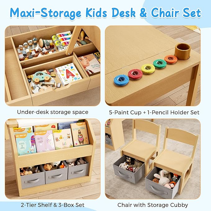 5-in-1 Kids Art Table and Chairs, Toddler Table and Chair Set, Craft Play Desk - Image 7