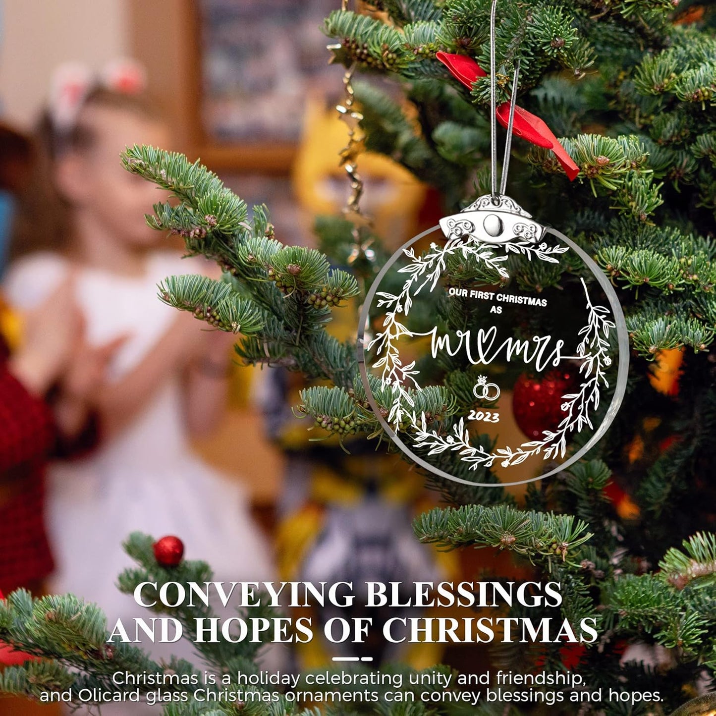 First Christmas Married Ornament 2023 Glass Wedding Keepsake Gift Box for Couples