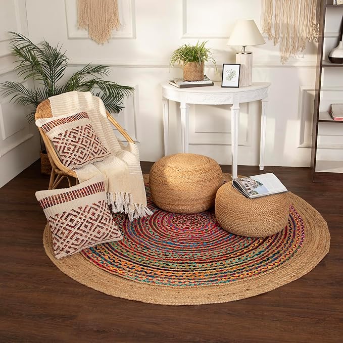 · REDEARTH · Jute Circular Low Pouf Ottoman - Image 9