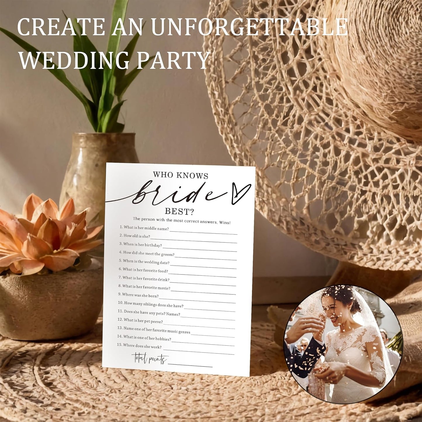 Fun Wedding Shower Games Cards Who Knows The Bride Best Engagement Party Wedding Game Bridal Shower Games 25 Guests Minimalist White Newlywed Party Supplies and Decorations - A05