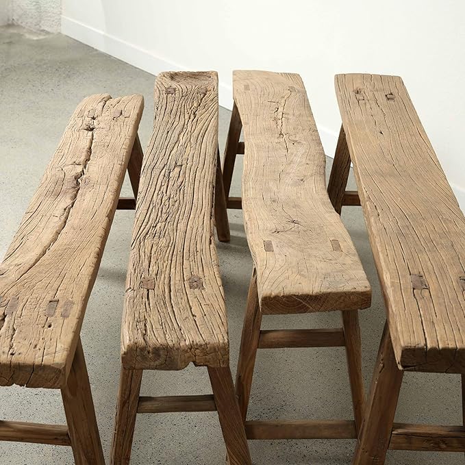 Artissance 20" H Vintage Noodle Bench 5-5.5ft Long Weathered Natural - Image 7