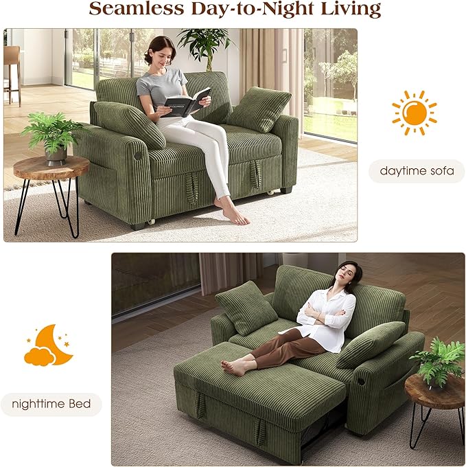 Ihanherry 59-inch Corduroy Convertible Sofa Bed - Image 3